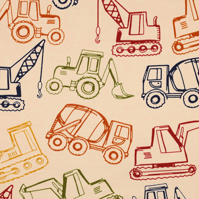 French Terry Construction vehicles| Poppy Fabrics – beige/navy blue,  image number 1