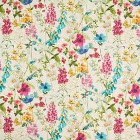 Decor Fabric Half Panama Meadow flowers – natural/raspberry, 