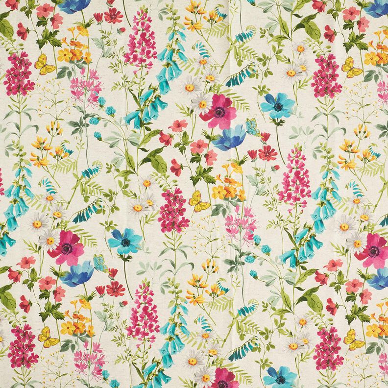 Decor Fabric Half Panama Meadow flowers – natural/raspberry, image number 1