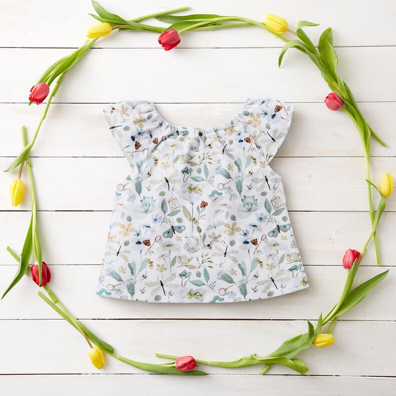 Cotton Poplin Pond life Digital Print – white/baby blue,  image number 7