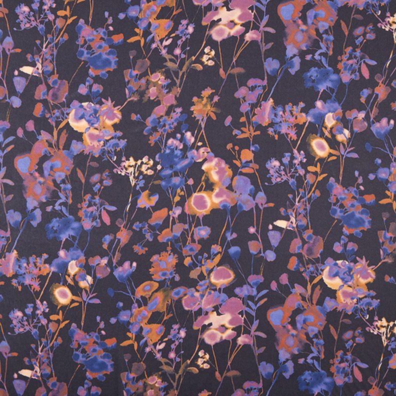 watercolour flowers -viscose blend – midnight blue,  image number 1