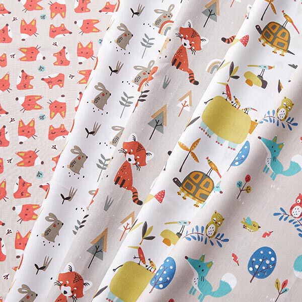 Cotton Fabrics Cretonne Rabbit and Rainbow – white/taupe,  image number 5