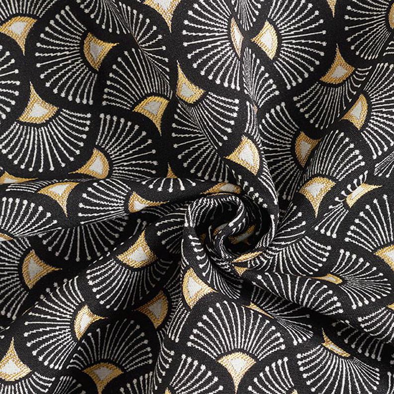 Decor Fabric Jacquard small fans – black/gold,  image number 4