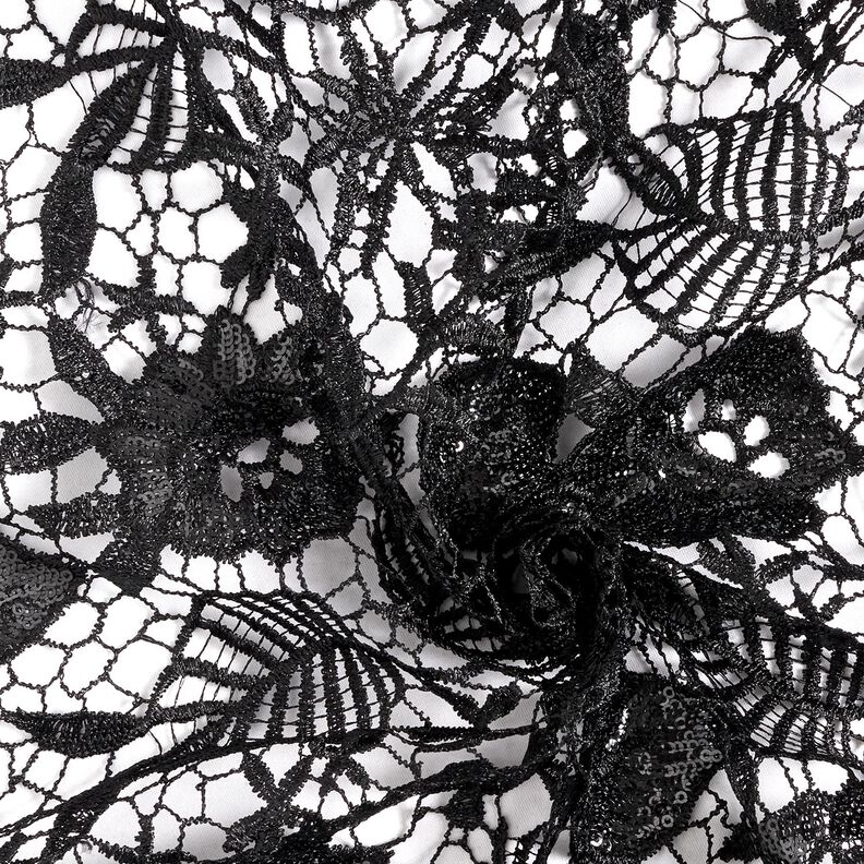 Lace with sequins and scalloped edge – black,  image number 3