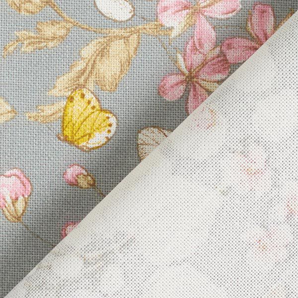 Decor Fabric Half Panama Flower Garden – dove blue/pink,  image number 4