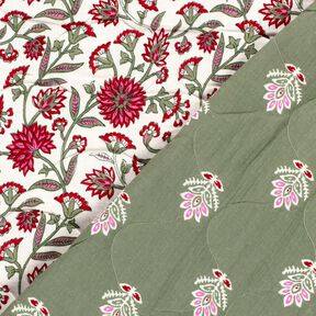 Quilted Fabric Muslin Floral Twigs – white/reed, 