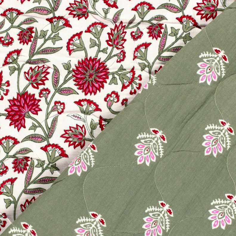 Quilted Fabric Muslin Floral Twigs – white/reed,  image number 1