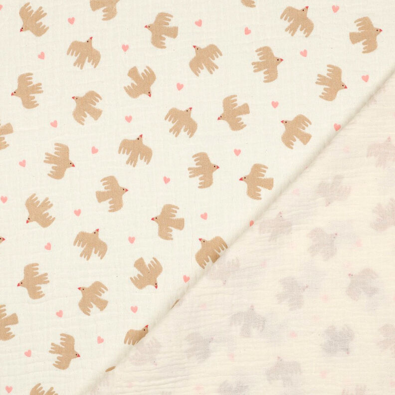 GOTS Double Gauze/Muslin Birds and hearts | Poppy Fabrics – offwhite, image number 5