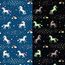 Decor Fabric Glow in the dark dancing unicorns – ocean blue/pink,  thumbnail number 1
