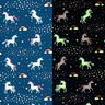 Decor Fabric Glow in the dark dancing unicorns – ocean blue/pink,  thumbnail number 1