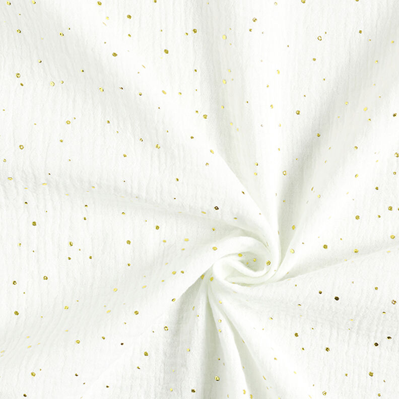 Scattered Gold Polka Dots Cotton Muslin – white/gold,  image number 3