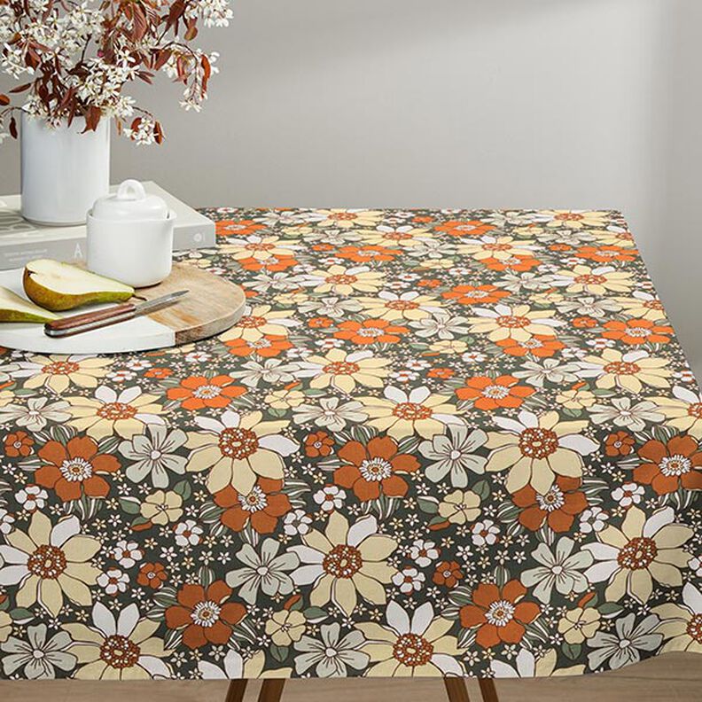 Cotton Cretonne Retro Flowers – light orange/light yellow,  image number 8