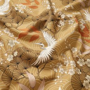 Decor Fabric Canvas artistic cranes – mustard/ivory, 
