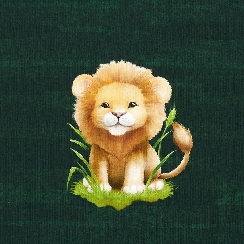 Cotton Jersey Cute Lion Panel | Glitzerpüppi  – dark green/fawn,  image number 7