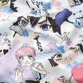 Cotton Jersey Manga World Digital Print – silver grey, 