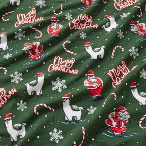 French Terry Santa Claus and Llama | Glitzerpüppi – fir green/chili, 
