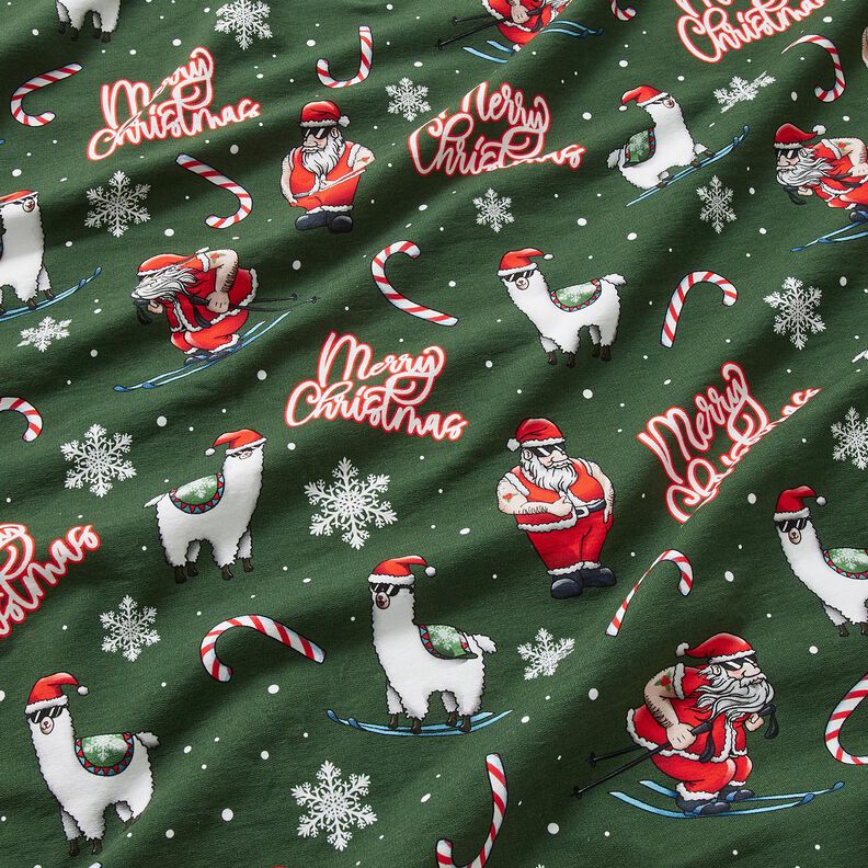 French Terry Santa Claus and Llama | Glitzerpüppi – fir green/chili,  image number 2