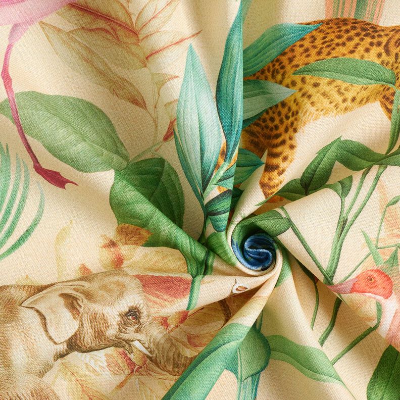 Decor Fabric Half Panama jungle animals – beige/green,  image number 3
