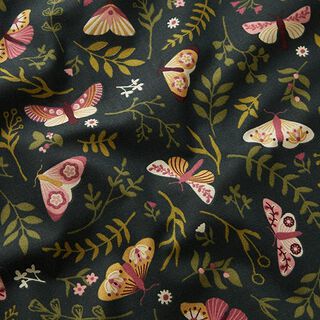 Decor Fabric Half Panama Butterflies – dark green/khaki, 