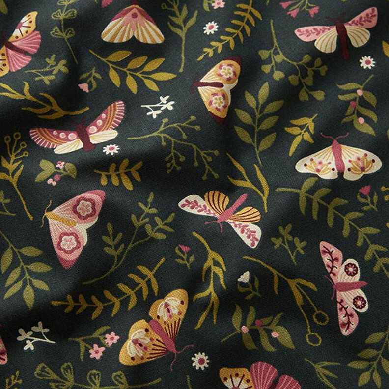 Decor Fabric Half Panama Butterflies – dark green/khaki,  image number 2