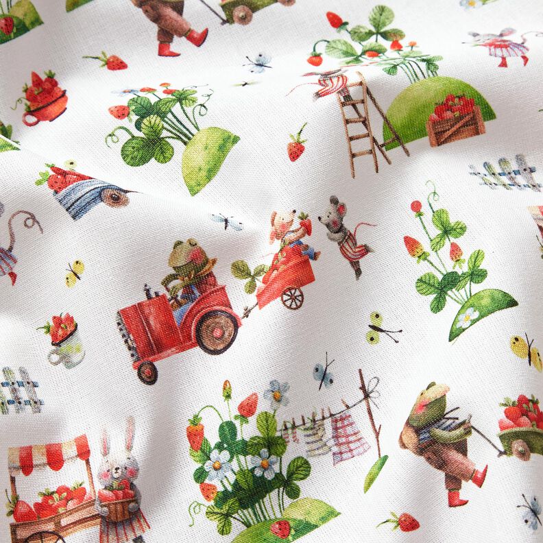 Cotton Poplin Strawberry harvest Digital Print – white,  image number 2