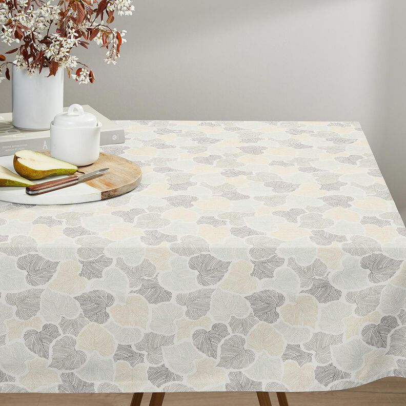 Decor Fabric Half Panama leaf hearts – ivory/reed,  image number 7