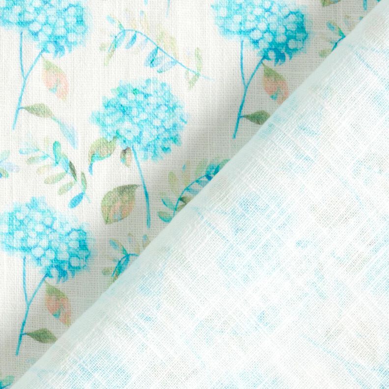 Delicate hydrangeas linen blend – ivory/light turquoise,  image number 4