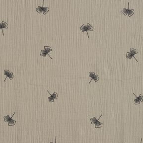 Double Gauze/Muslin embroidered ginkgo – light grey, 