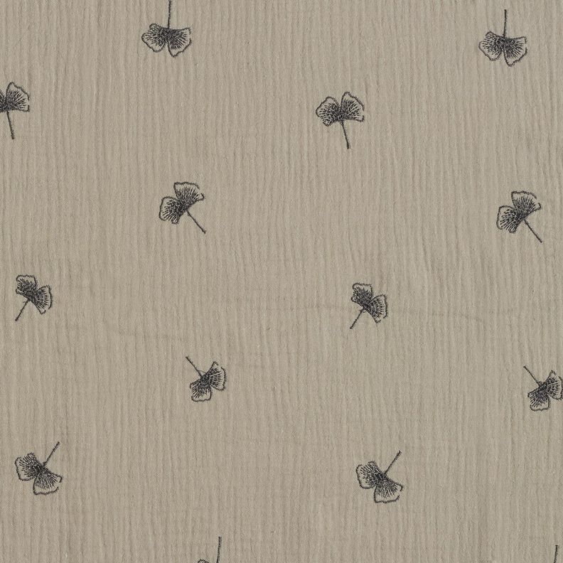 Double Gauze/Muslin embroidered ginkgo – light grey,  image number 1