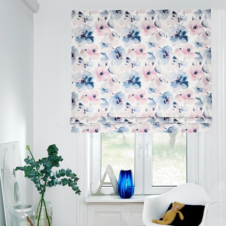 Decor Fabric Half Panama large watercolour flowers – white/pastel violet, image number 6