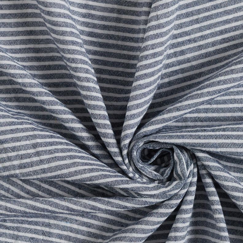 Linen look narrow stripes cotton fabric – white/navy blue,  image number 3