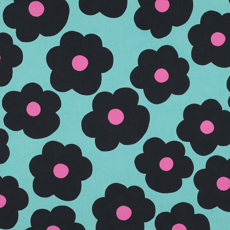 Cotton Poplin Big Flower | Nerida Hansen – light turquoise/black,  image number 1