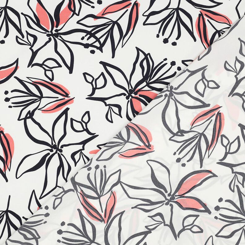 Lightweight stretch fabric abstract lilies – white/lobster,  image number 4