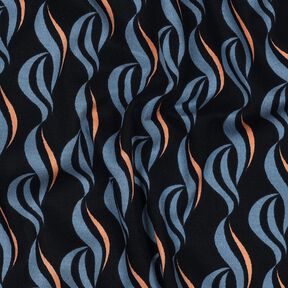 Stretch viscose abstract waves – blue-black/light wash denim blue, 