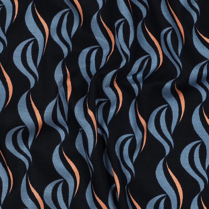 Stretch viscose abstract waves – blue-black/light wash denim blue,  image number 2