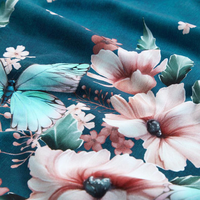 Cotton Jersey butterfly meadow | Glitzerpüppi  – light petrol/rosé,  image number 6