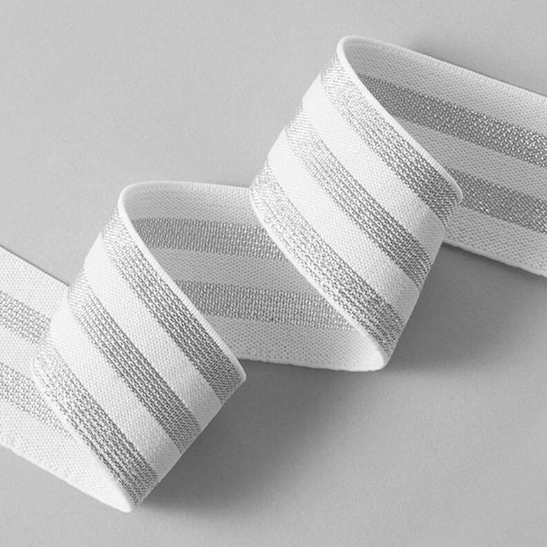 Striped Elastic [40 mm] – white/silver,  image number 2