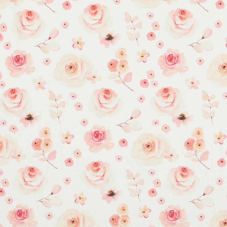 Cotton Jersey watercolour roses Digital Print – ivory/salmon,  image number 1
