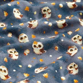 Alpine Fleece Autumn owl Digital Print – steel blue, 