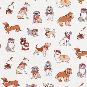 Cotton Cretonne Playful Dogs – medium brown/ivory, 