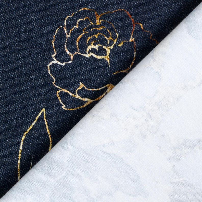 Cotton Jersey Border fabric flowers in golden glitter | Glitzerpüppi – midnight blue/denim blue,  image number 4