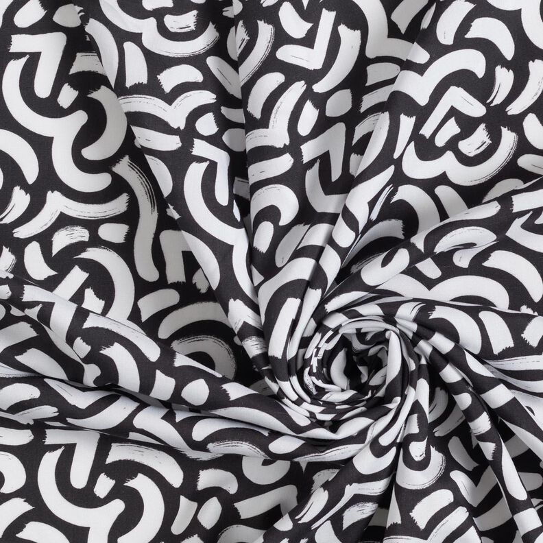 viscose fabric abstract wavy lines – black/white,  image number 3