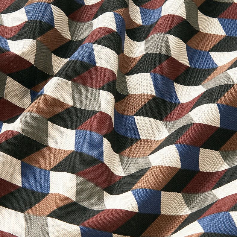 Decor Fabric Half Panama minimalist cubes – natural/blue,  image number 2