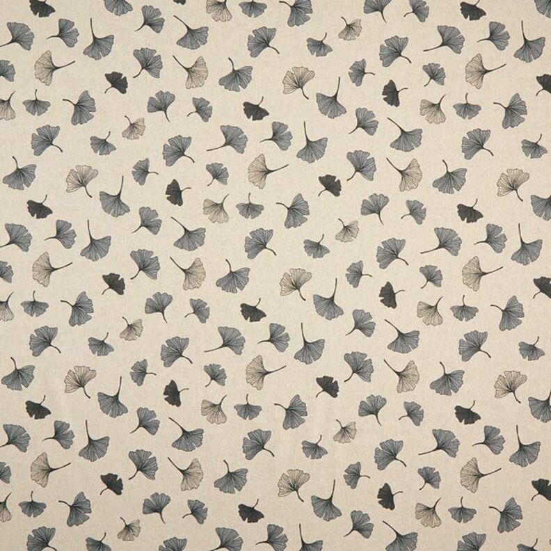 Half Panama Decor Fabric Ginkgo Leaves – grey/natural,  image number 1