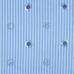 Cotton Blend Sequin embroidery on stripes | Poppy Fabrics – light blue/white, 