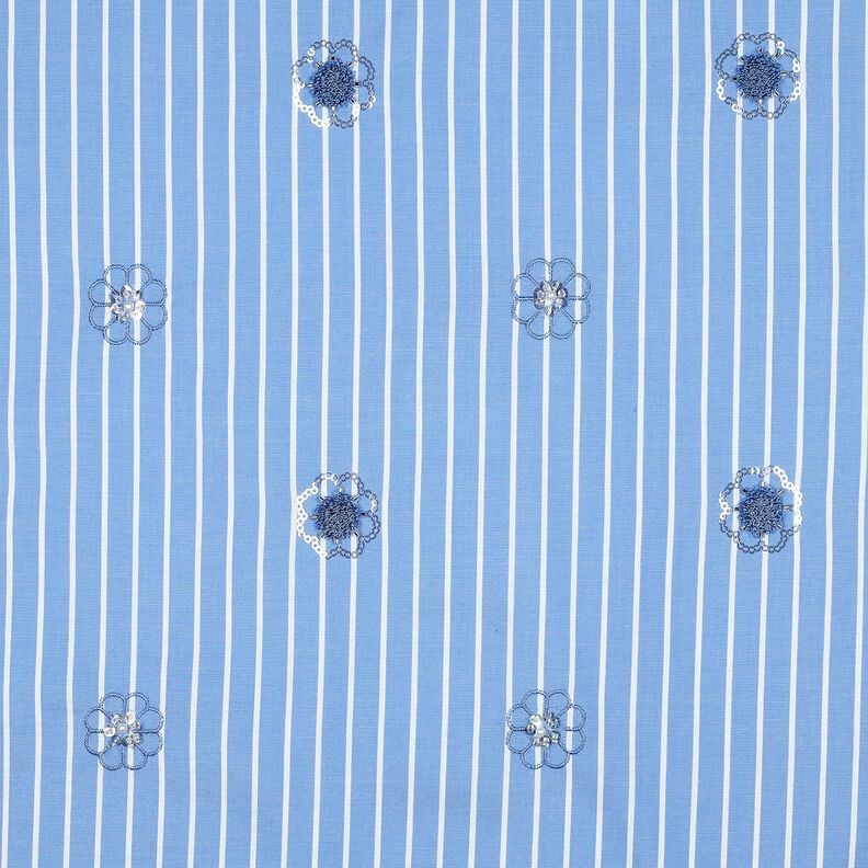 Cotton Blend Sequin embroidery on stripes | Poppy Fabrics – light blue/white,  image number 1