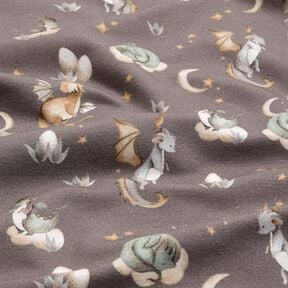 French Terry cute dragons Digital Print – dark taupe, 