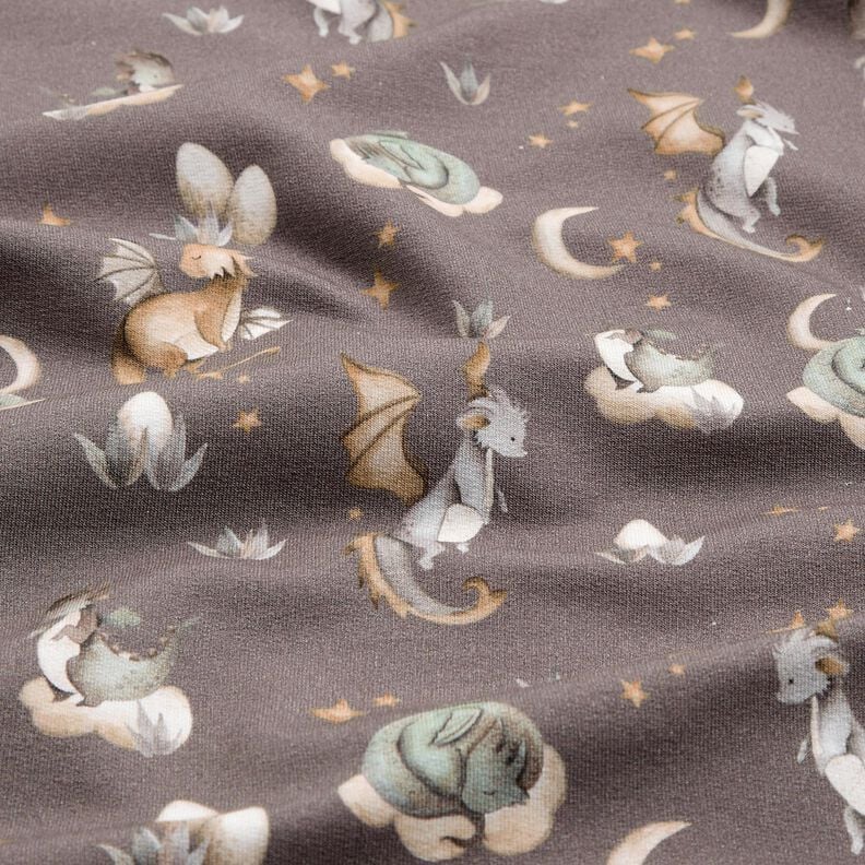 French Terry cute dragons Digital Print – dark taupe,  image number 2