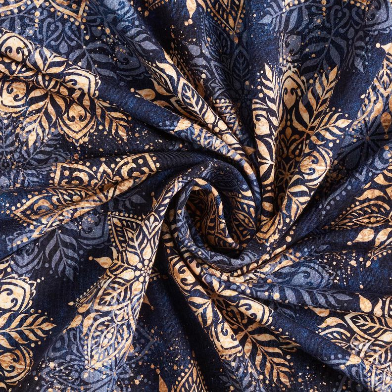French Terry Mandala | Glitzerpüppi – navy blue/apricot, image number 3