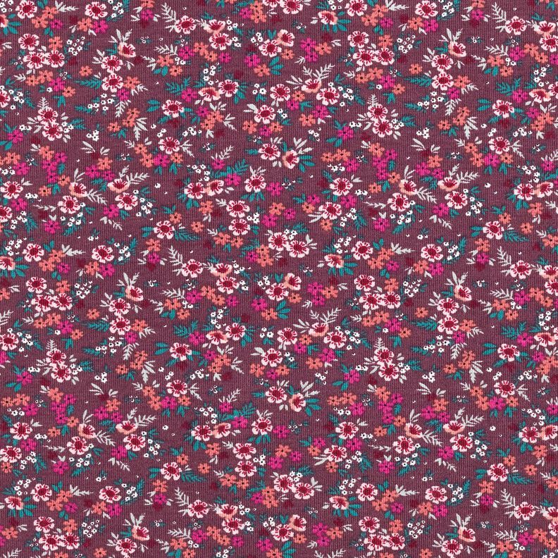 Cotton Jersey sea of flowers – merlot/coral,  image number 1